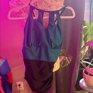 Blue and Black Halter Swimsuit